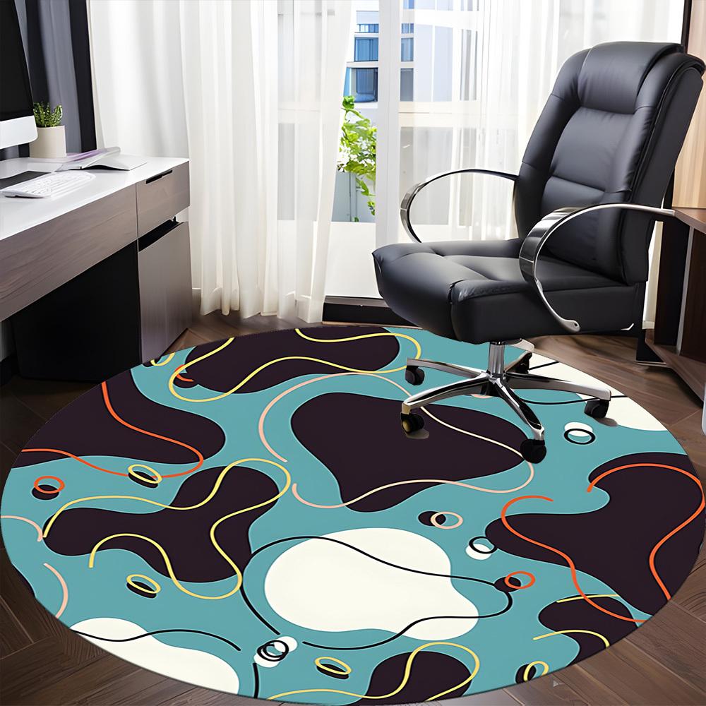 1pc Abstract Shapes Office Round Area Rug, Indoor Mat Suitable For Office, Under Office Chairs Bedroom Living Room Home Decor, Room Deco 056