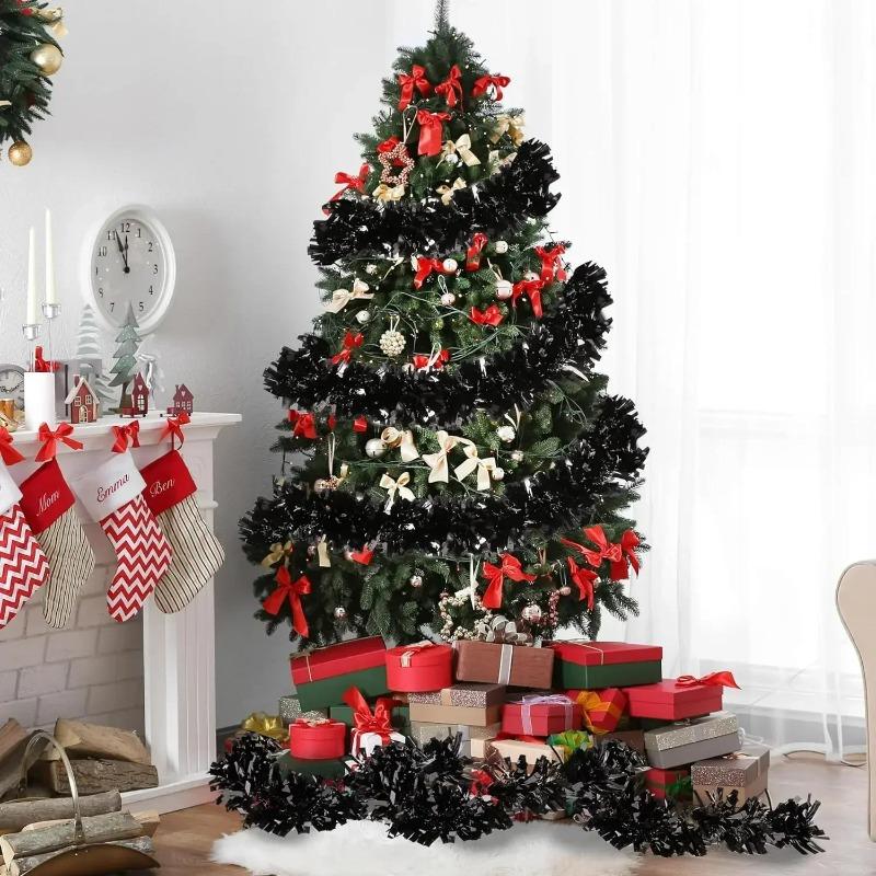 30/2M Halloween Tinsel Garland Black White Cane Ribbon Christmas Wreath DIY Home Xmas Tree Ornaments New Year Party Decoration