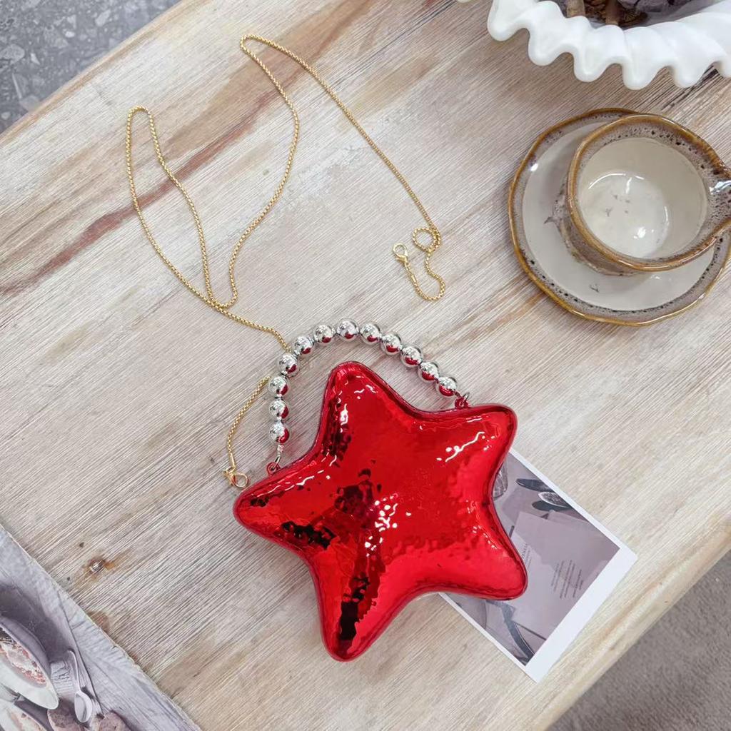 Trend Shiny Face Star Bag Niche Design Metal Dinner Bag Clutch Bag Crossbody Bag