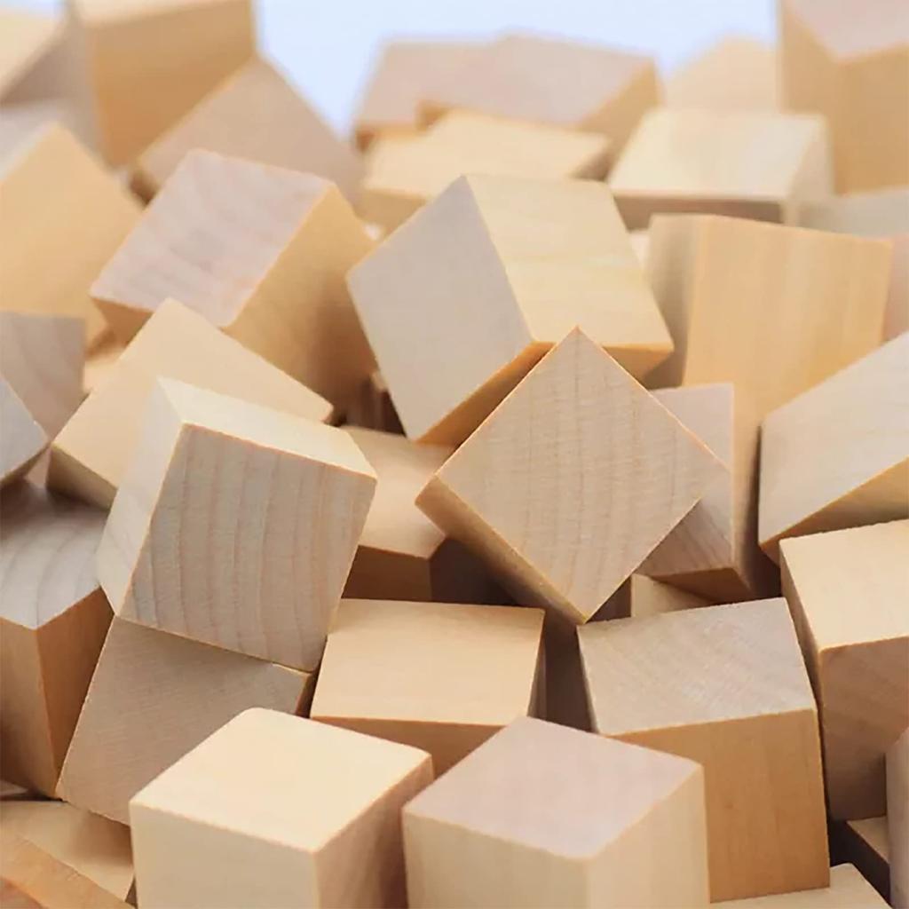 Enkrio Wood Cubes, Building Blocks, Set of 100 Wooden Blocks for DIY Crafts and Decoration, Unfinished Natural Wood Cubes, Unpainted