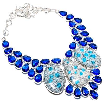 Natural K2 Blue Azurite, Topaz 925 Sterling Silver Jewelry Necklace 18" p1L41