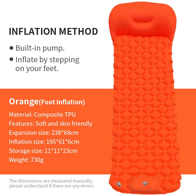 Custom Ultralight TPU Inflatable Air Mattress Sleeping Pad Outdoor Camping Mat with Pillow Attached 195*61*60cm