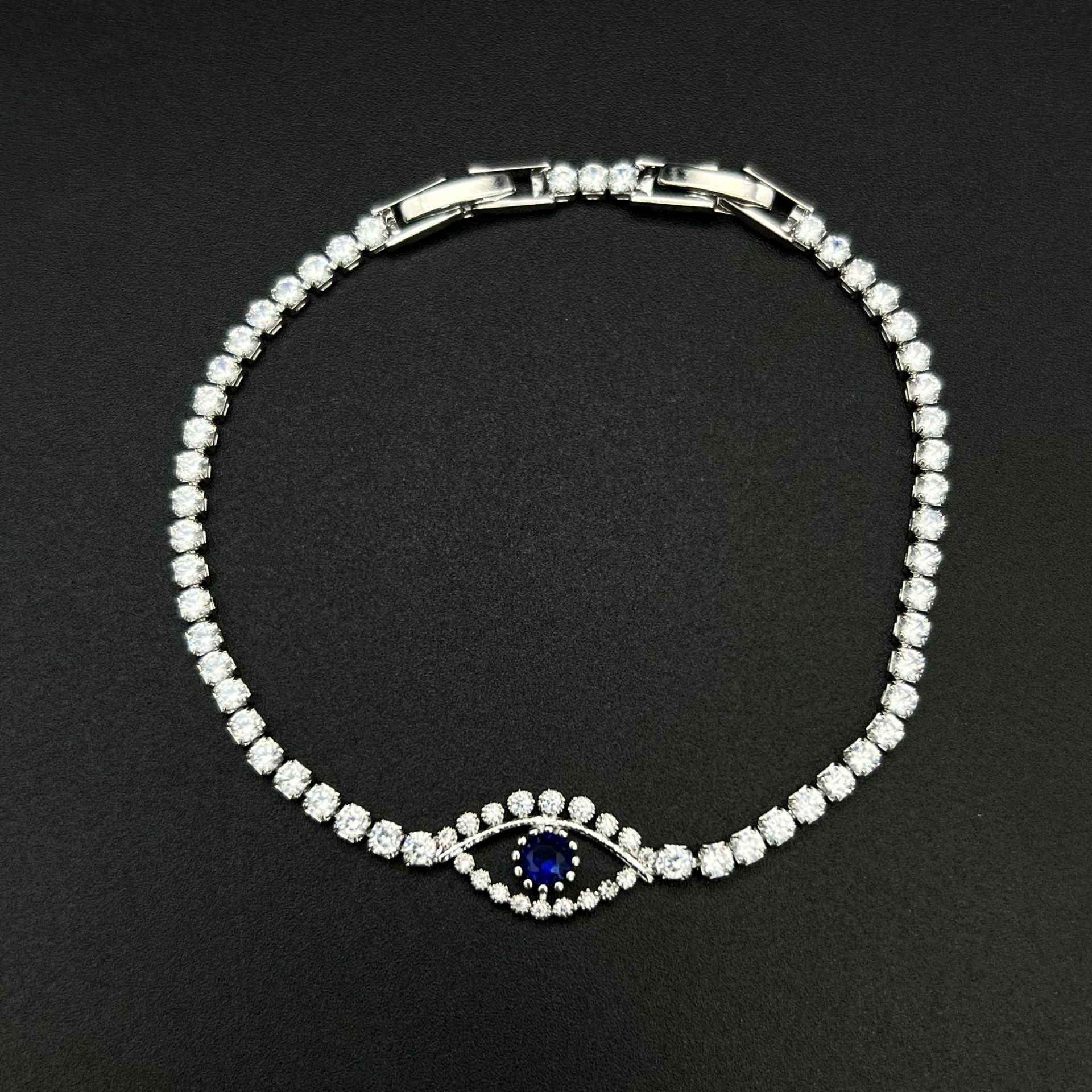 Женский синий браслет с цирконом в стиле хип-хоп «Сглаз» - Элегантные бриллиантовые украшения