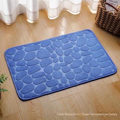 Embossed Coral Fleece Non-Slip Stone Pebble Bathroom Mats - Absorbent Solid Color Design