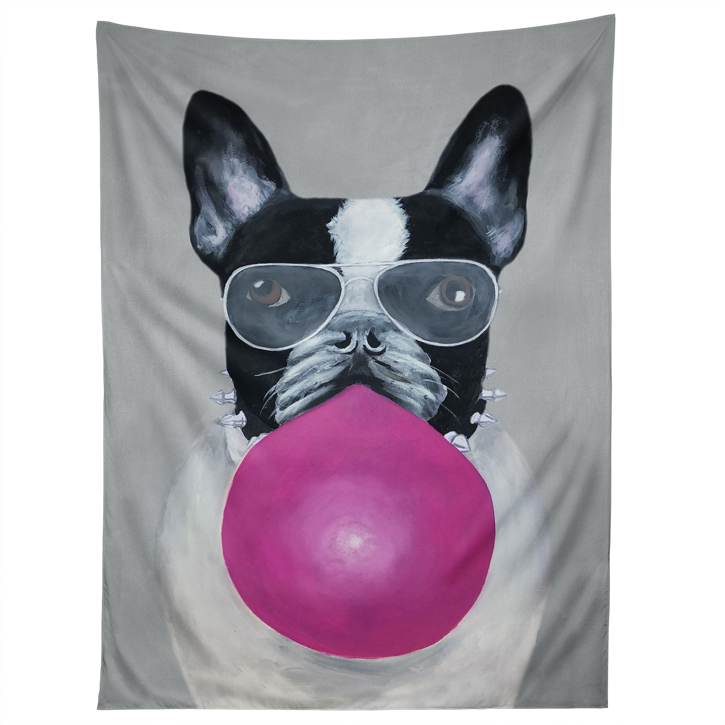 BULLDOG WITH BUBBLEGUM tapestry 75x100