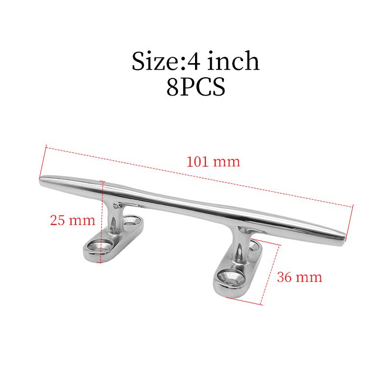 

8 PCS Set 4 inch 316 Stainless Steel Boats Hollow Cleat Polished Marine Hardware Flat Deck Mooring Kayak Boat Accessories 4 inch X 8 pcs