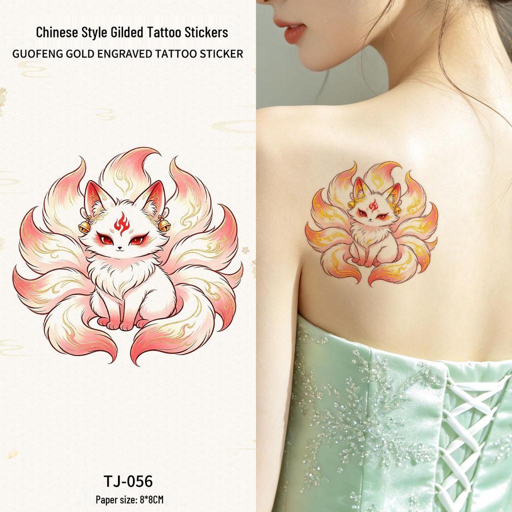 Chinese Style Waterproof Phoenix & Koi Tattoo Sticker - Long-lasting, Aesthetic Dunhuang Design for Arm & Collarbone