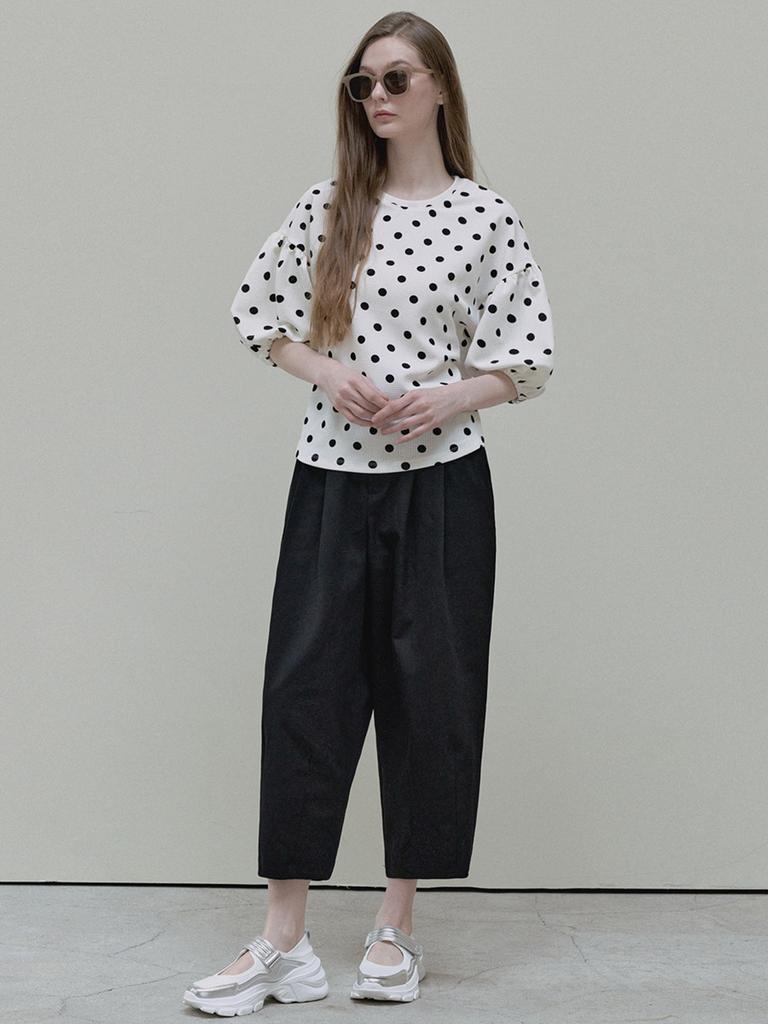 Avang Crop Cotton Banding Pants - Black