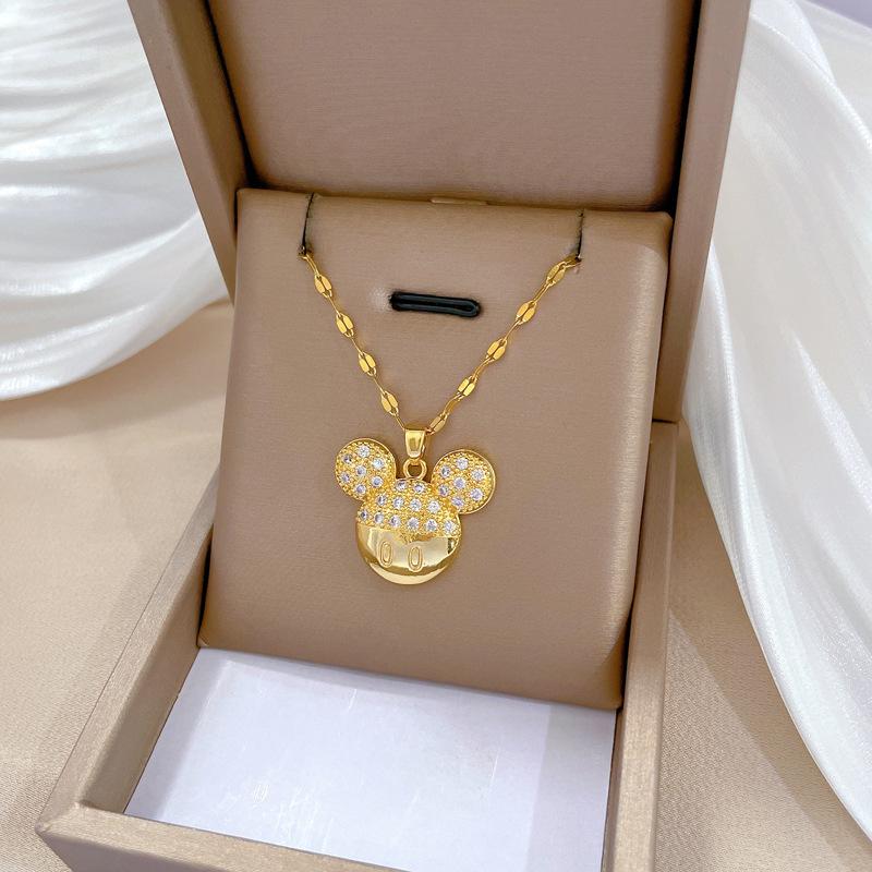 Mickey Head Heavy Industry Necklace Women'S Copper Micro-Inlaid Real Gold Electroplating Delicate Clavicle Chain Neck Chain