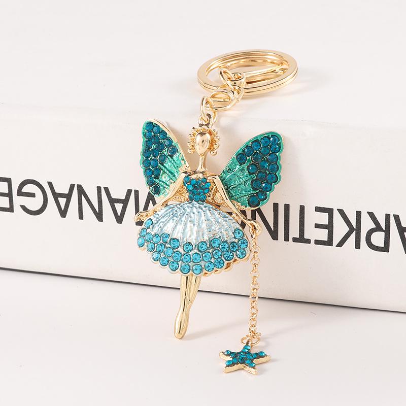 Creative Angel Girl Rhinestone Keychain with Diamond-Studded Ballet Pendant