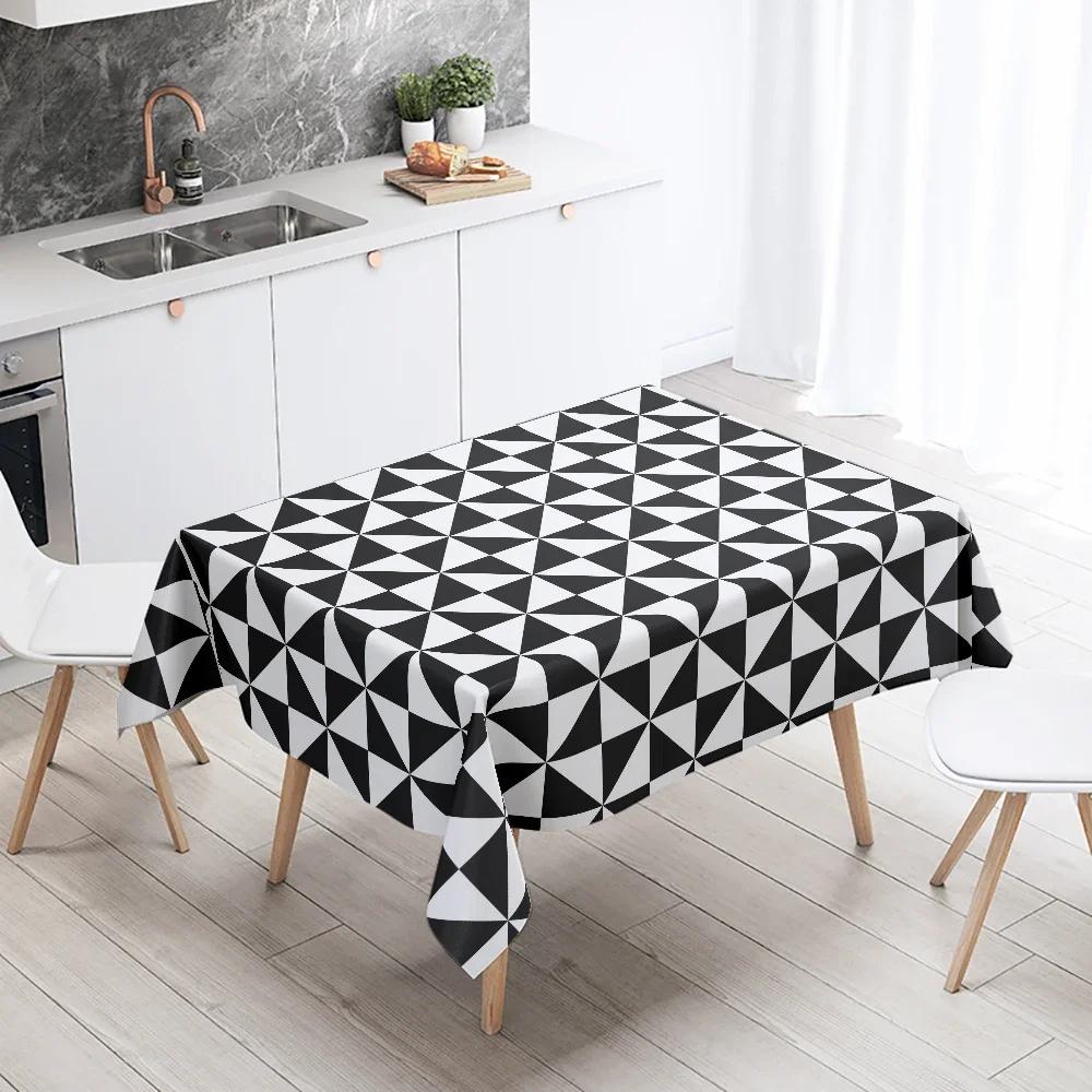 Tovaglia Geometrica Semplice Rettangolare Bianca e Nera Impermeabile Decorazione Tavolo Matrimonio Ristorante Cucina Casa