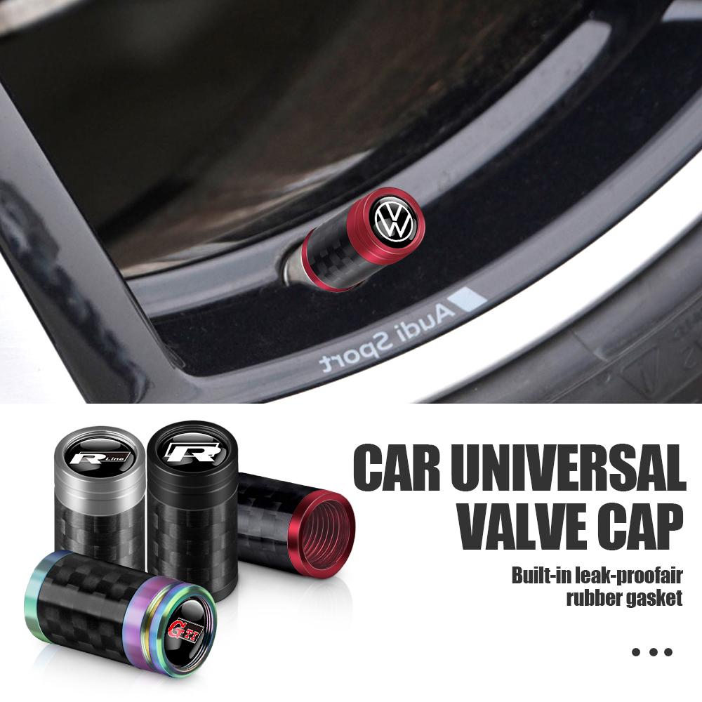 4pcs Car Carbon Fiber Wheel Tire Valve Stem Caps Badge For Volkswagen R Line Golf Lavida Magotan Polo CC Passat GTI Accessories