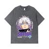 275 GSM Washed T-shirts 100% Cotton Jujutsu Kaisen V27 Gojo Print Unisex Heavy Cotton T Shirt