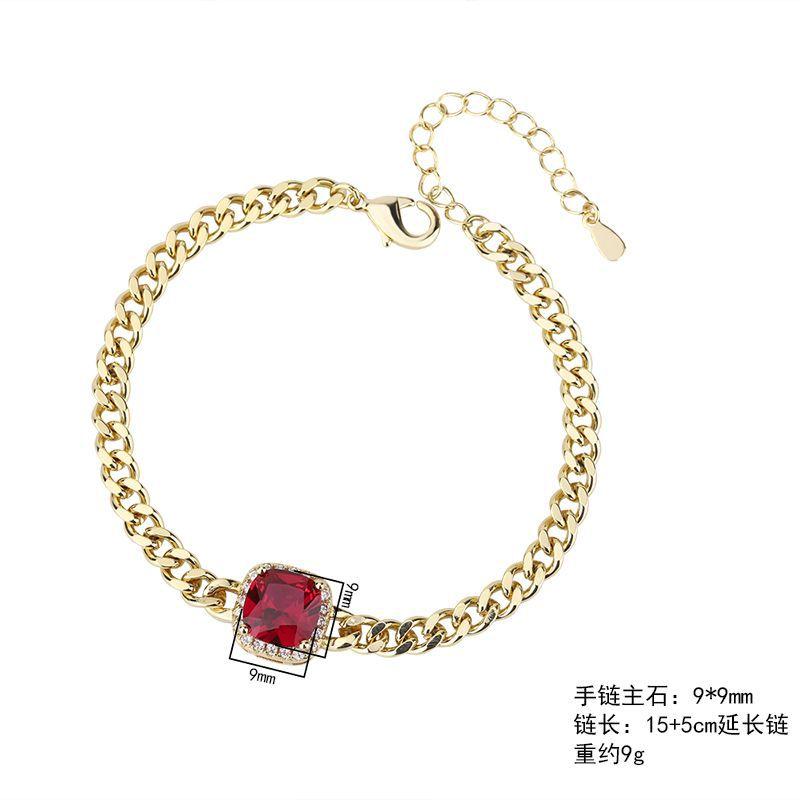 Jewelry Imitation Color Treasure Bracelet Emerald Pigeon Blood Ruby Square Main Stone 9 * 9