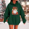 Yousheng Women Christmas Hoodie Cartoon Santa Printing Loose Thick Long Sleeves Hooded Top with Elastic Cuffs And Hem Drawstring Holiday with Pocket