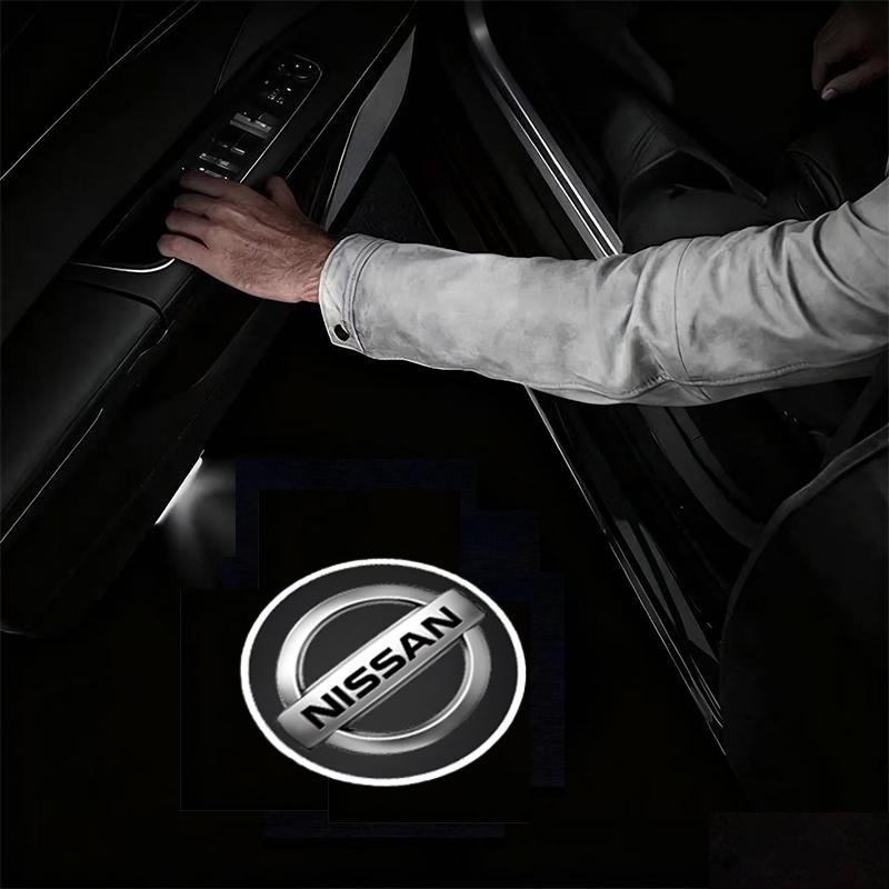 For Nissan ADFG3Car Door Wireless Welcome Light LED HD Projector Lamp Decoration For Nissan GTR NISMO Qashqai Patrol X-trail Tiida Navara Sylphy