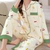 French Floral Faux Cotton Women's Pajama Set - Spring/Autumn Long Sleeve & Pants, Loose Cardigan Style for Middle-aged Women.