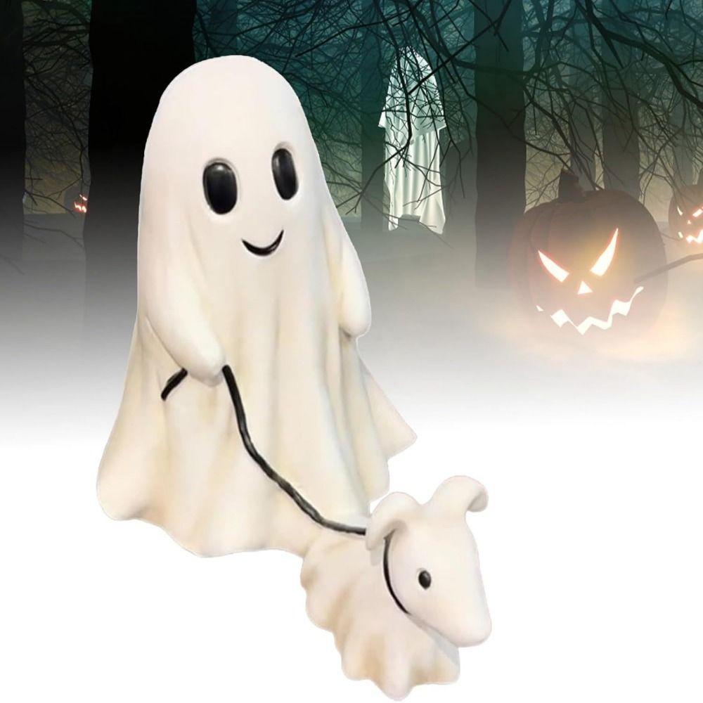 Handmade Ghost Walking Dog Statue Resin Craft Halloween Walking Dog Figurine Boy/Girl