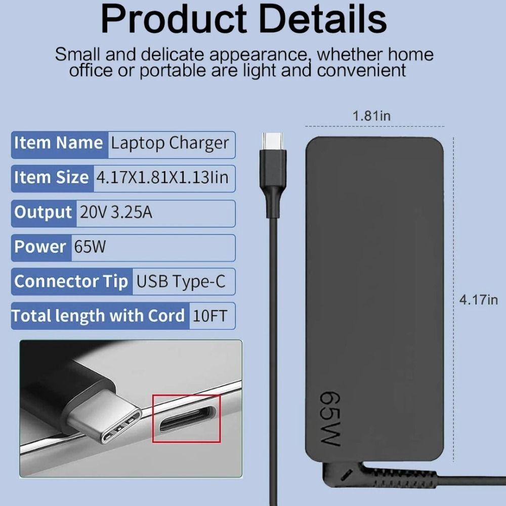 65W Laptop Charger USB C Nootebook Charger Phone Chargers Laptop Power Adapter  Tablet/Phone/PC