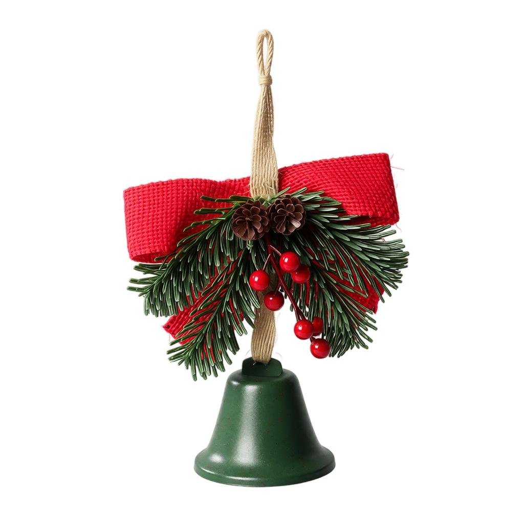 Christmas Tree Ornament Hanging Bell Decoration with Pinecone and Berry Accents Rustic Holiday Home Decor for Indoor Outdoor Use