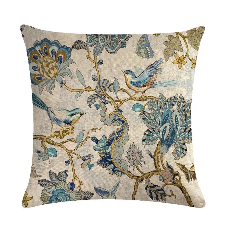 American Country Flower Bird Series Flax Embrace Pillowcase Home Sofa Adornment Cushion Cover 45*45cm