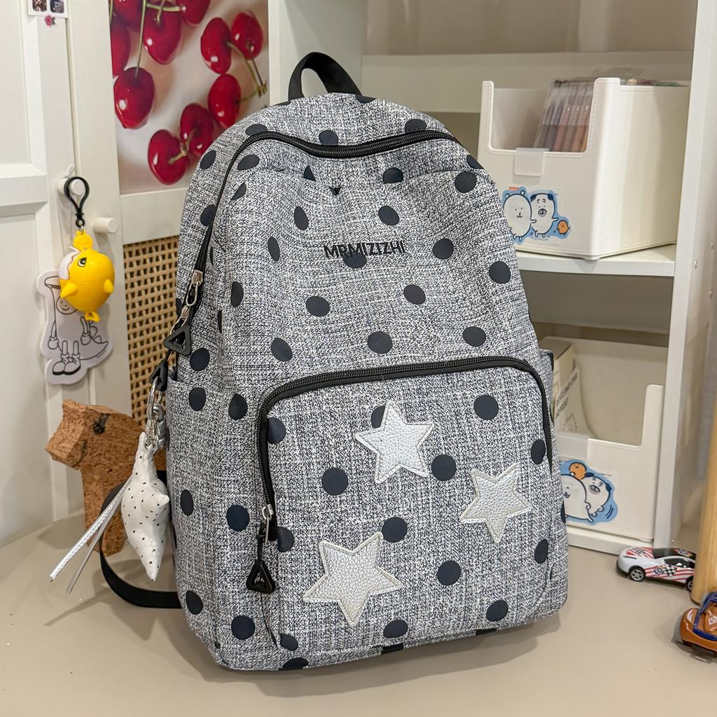 Schoolbag retro polka dot star embroidered backpack Korean ins atmosphere sweet girl junior high school schoolbag female backpack