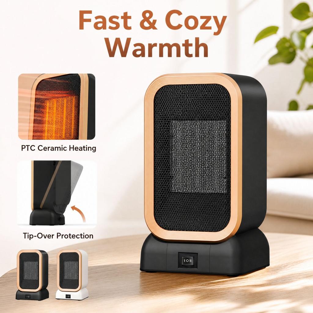 Desktop Heater with Fan, Portable Warmer for Home Desk Use, US Plug