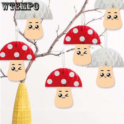 30pcs Mushroom Three-dimensional Honeycomb Pendant for Spring Birthday Party Decoration Polka Dot Red and White Mushroom Head Pendant