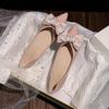 Fashion Pearl Beading Bowknot Women Flats Pointed Toe Japanned Leather OL Dress Shoes Woman Shallow Mouth Chaussures Femme Big Size 43