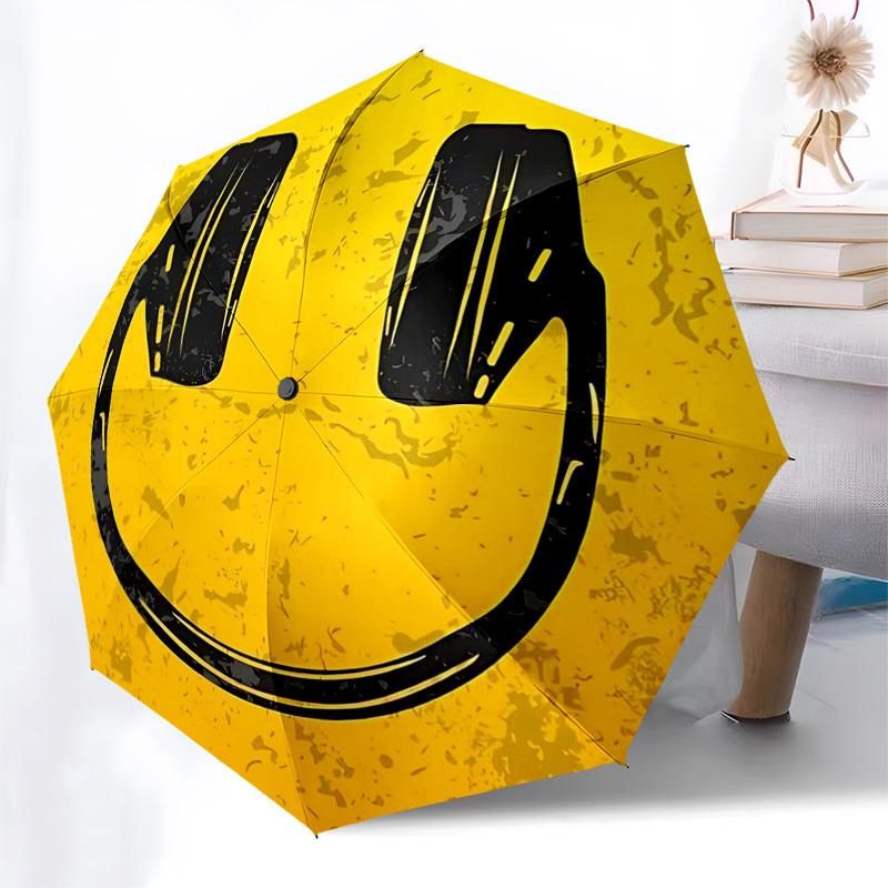 

1pc Smiley Face Automatic Opening/Closing Umbrella with Portable Tri-Fold Design, 8-Bone Iron Frame, Outdoor, Ideal Gift for Fans, Travelers, Daily Us