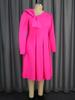 AOMEI Vestidos midi fucsias para mujer, escote oblicuo, manga larga, preciosos vestidos de cóctel con lazo para boda