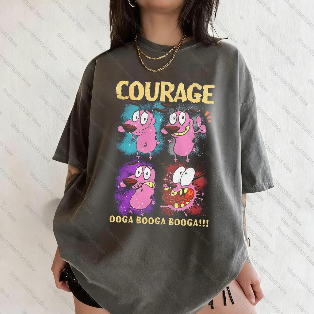 Summer Vintage Courage The Cowardly Dog Cartoon Print Short Sleeve TShirt Retro Graphic Tee 90s Nostalgia Streetwear Clothing