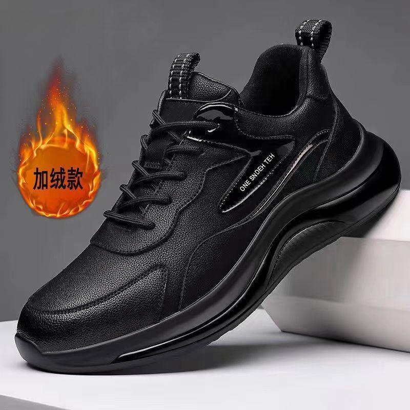Men's shoes 2025 autumn new fashion leather casual running chef shoes soft leather running shoes men