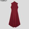 INCERUN Men Stand Neck Sleeveless Buttons Irregular Ruffled Long Vest Cardigan Waistcoats