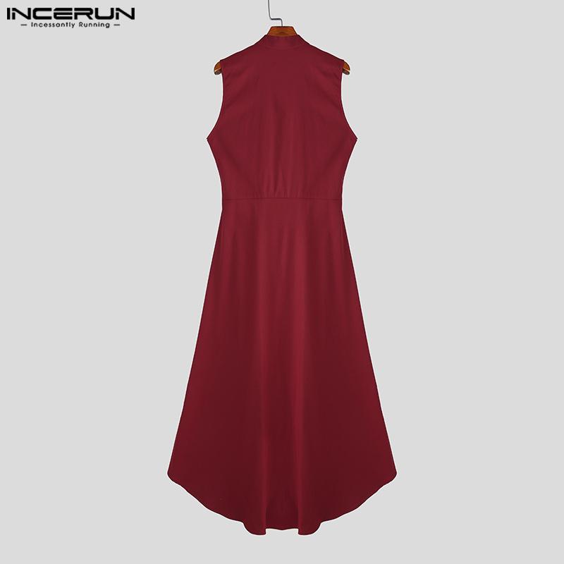 INCERUN Men Stand Neck Sleeveless Buttons Irregular Ruffled Long Vest Cardigan Waistcoats