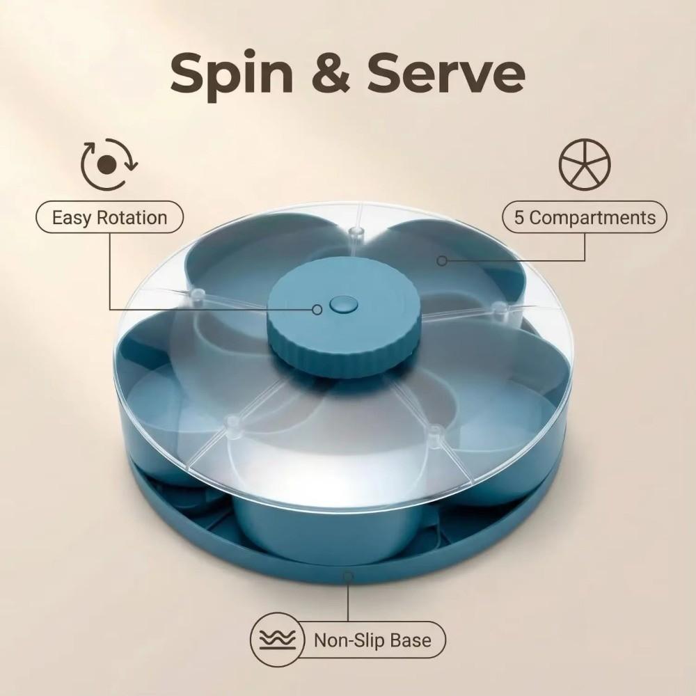 Multi-compartment Divided Serving Tray with Lid Spinning Compartment Platter  for Snacks
