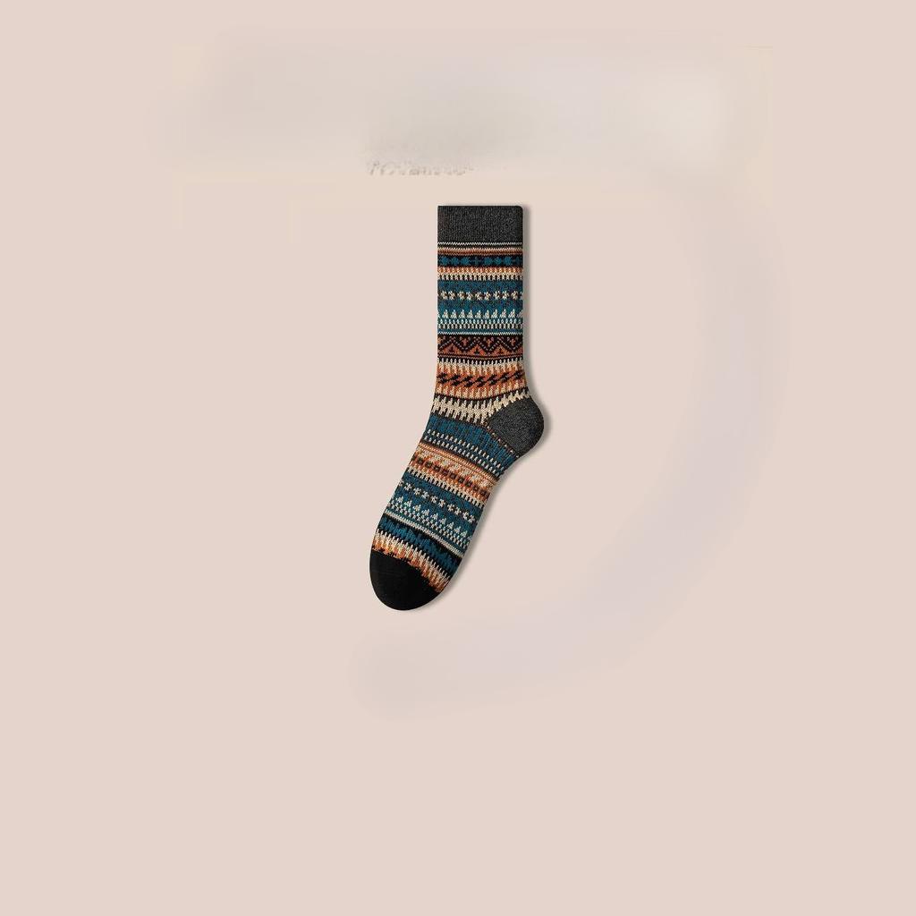 Men's mid-calf ethnic-style fleece and thickened long socks for warmth in winter, spring and autumn, long calf cotton socks