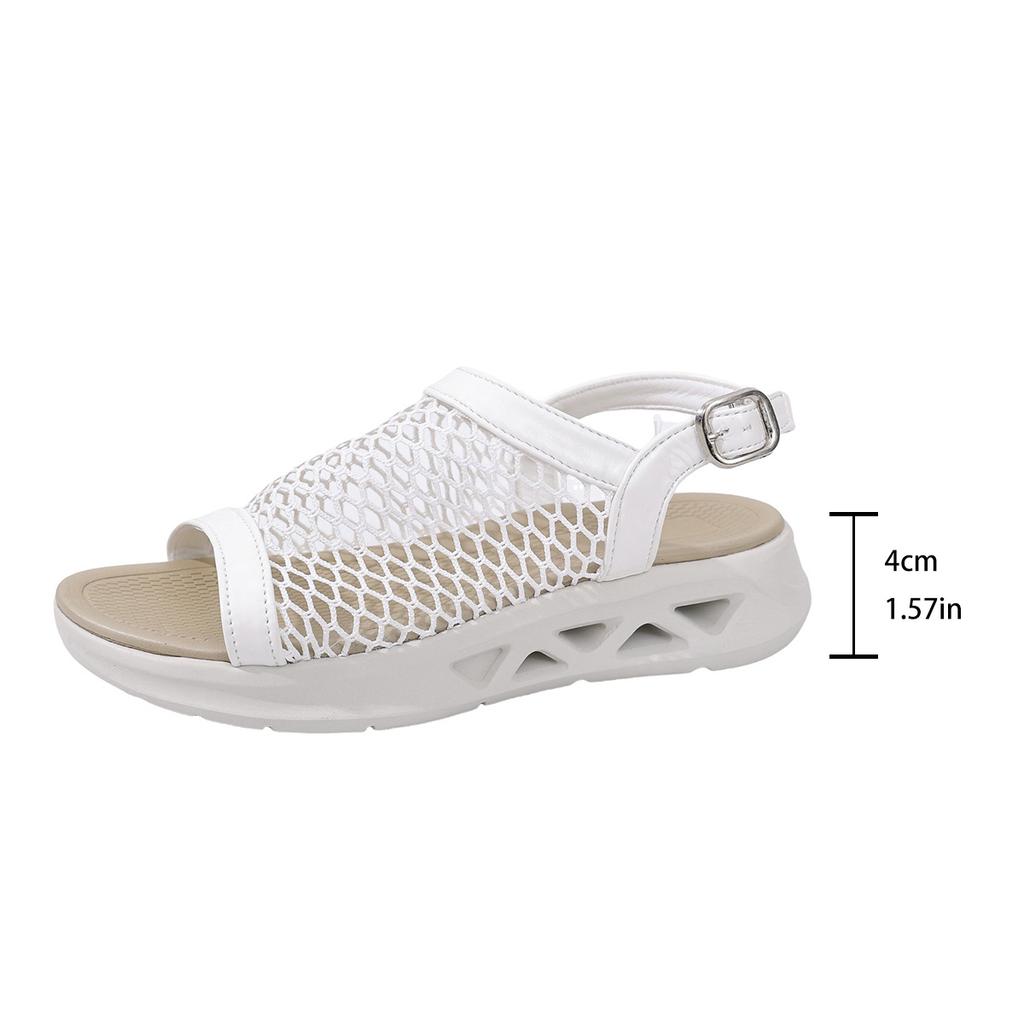 Mode 2025 Sommer Neu Große Größe Flache Sandalen Atmungsaktive Fischmaul-Netzoberfläche Koreanischer Stil Lässige Schiebe-Plateausandalen