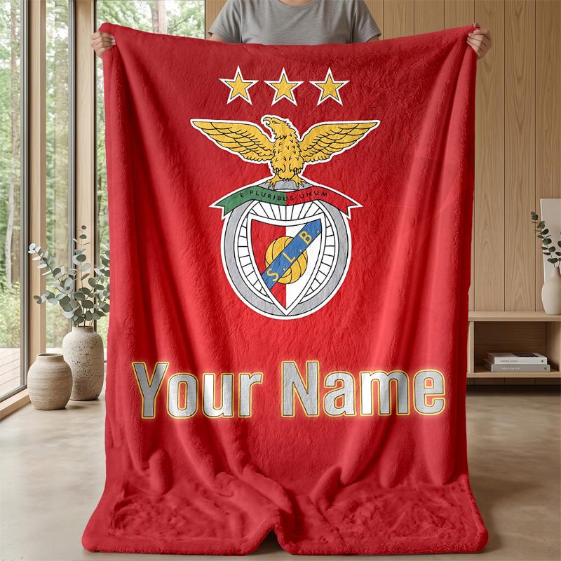 Benfica FC Benutzerdefinierter Text Flanell-Kuscheldecke, Leichte Gemütliche Bett- Sofa-Decke