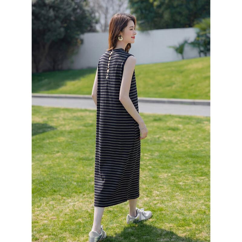Mokana Damen Vintage Locker Lässig Lang Ärmellos Kleid