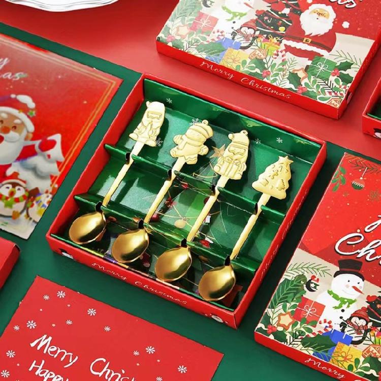 4Pcs Christmas Trees Santa Tea Spoon Gingerbreads Man Dessert Drink Mixing Spoon