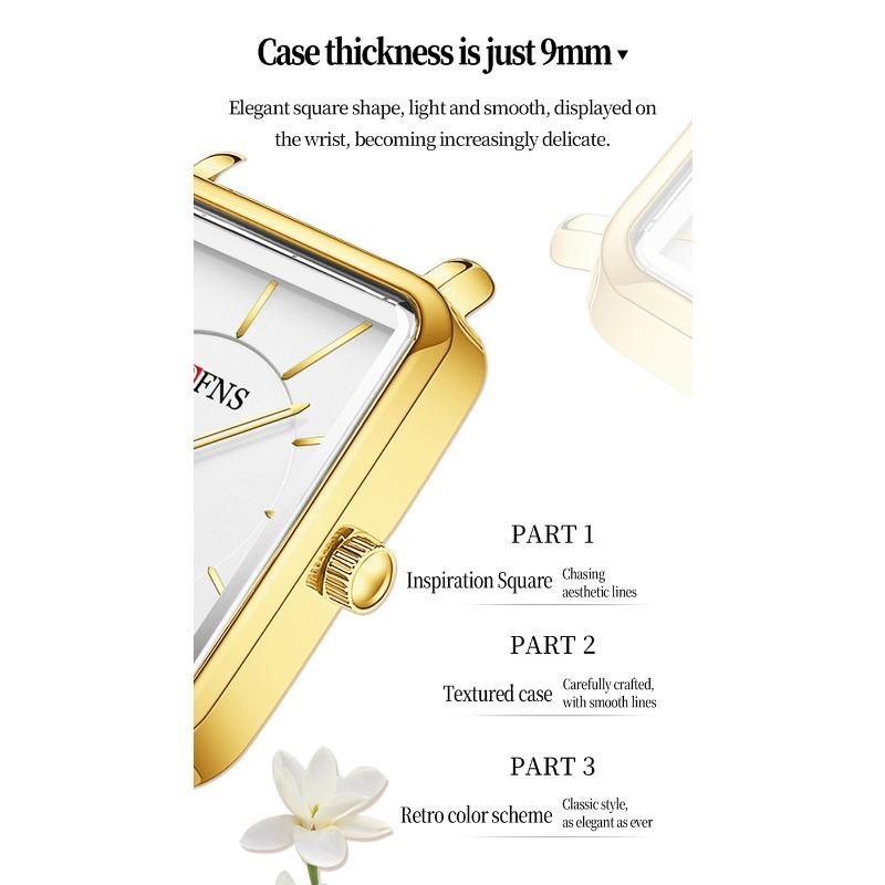 Women's Retro Square Watch Simple Three Needle Waterproof Calendar Display Light Luxury Elegant Quartz Watch