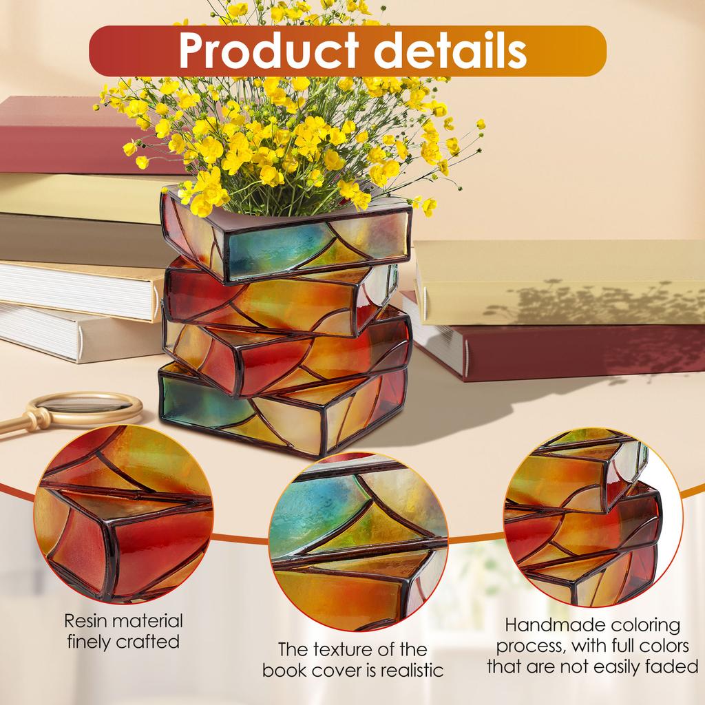1 Pc Vase Book Shaped Planter 3/4 Layer Creative Colorful Flower Pot Stacked Books Resin Vase for Cafe Gift Shop Home Decoration