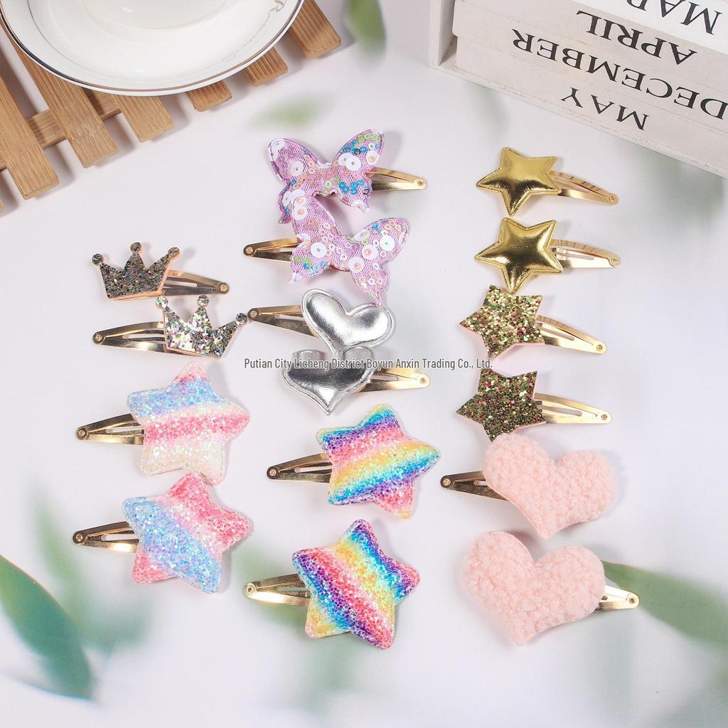 Sequin Cartoon Star Children's Butterfly & Heart Hair Clip Set