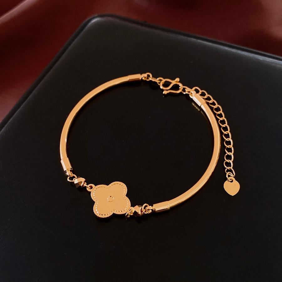 18k Gold-Plated Flower Gourd Bracelet: Chic Chinese Style, Versatile Fashion Bangle, Elegant Women's Hand Jewelry
