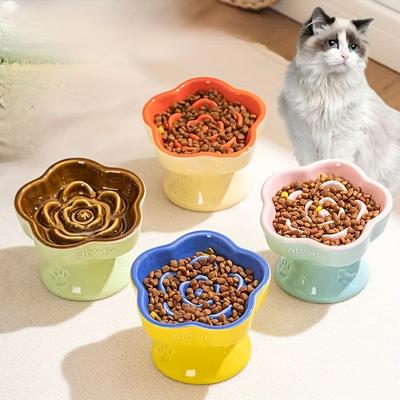 Evcil Hayvan Yavaş Besleme Mama Kabı Yüksek Seramik Kedi Mama Kabı Köpek Mama Kabı Küçük Köpek Kedi Boğulmayı Önleyici Yavaş Besleme Devrilmez Boyun Koruyucu Eğimli Ağızlı Mama Kabı