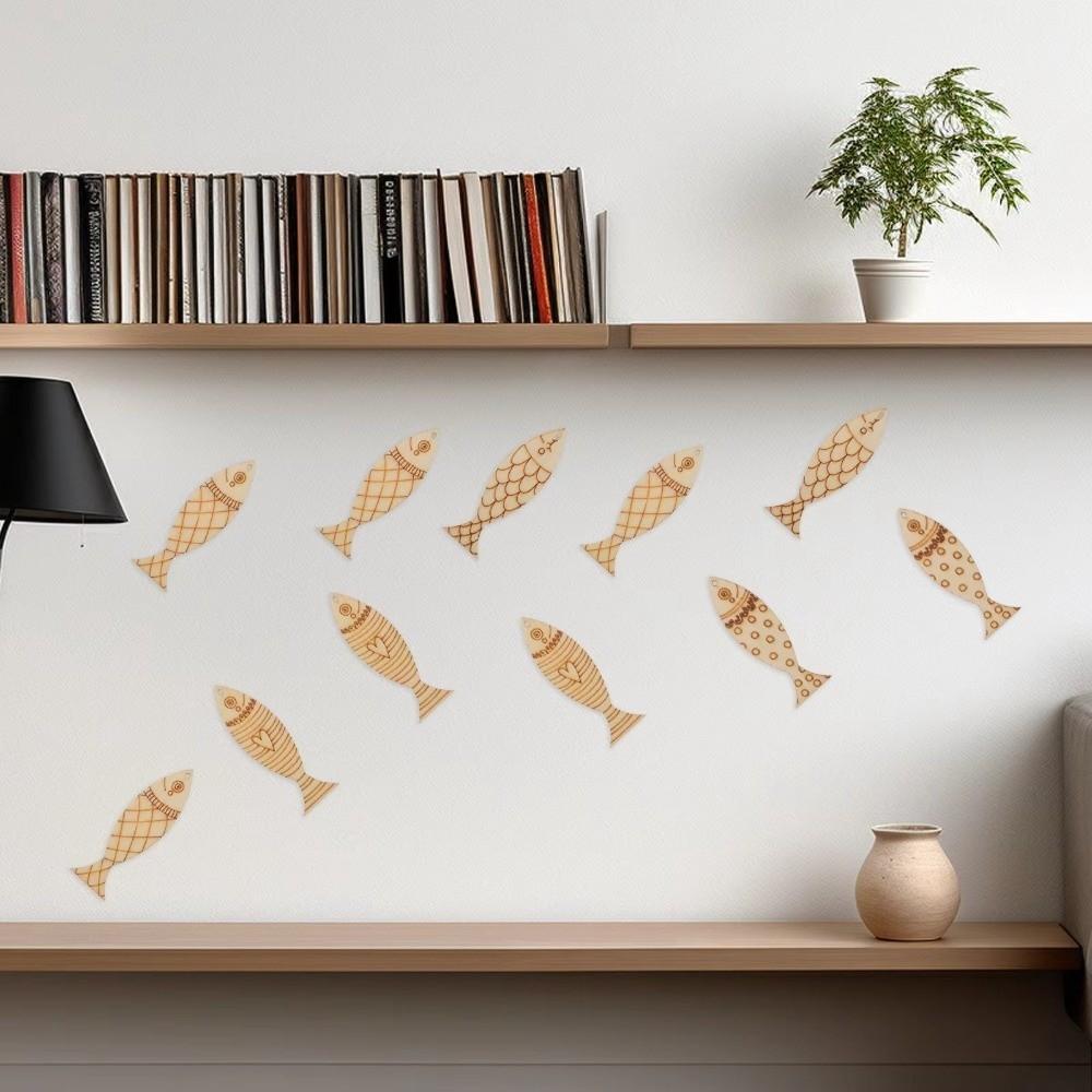 40PCS Blank Wooden Fish Cutouts Unfinished Fish Hanging Ornament Kindergarten