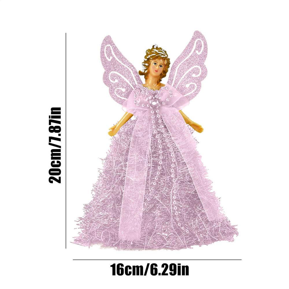 

Роскошная звезда-ангел на верхушку рождественской елки в элегантном платье, не требует батареек, идеально подходит для зимнего и новогоднего декора розовый