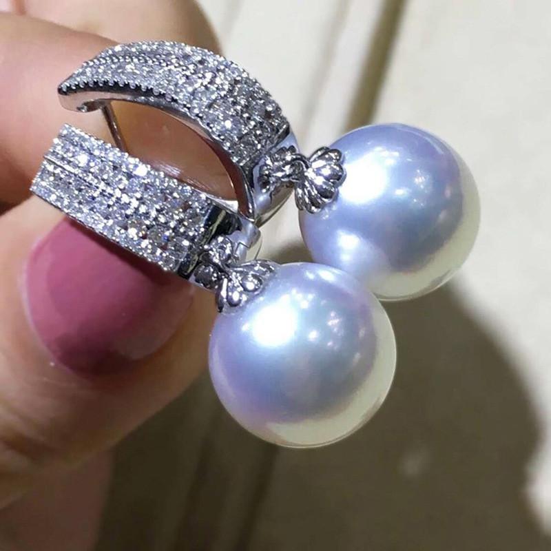 

925 Sterling Silver Pearl Dangle Earrings for Women Luxury Paved Dazzling CZ Stone Aesthetic Bridal Wedding Jewelry Gift