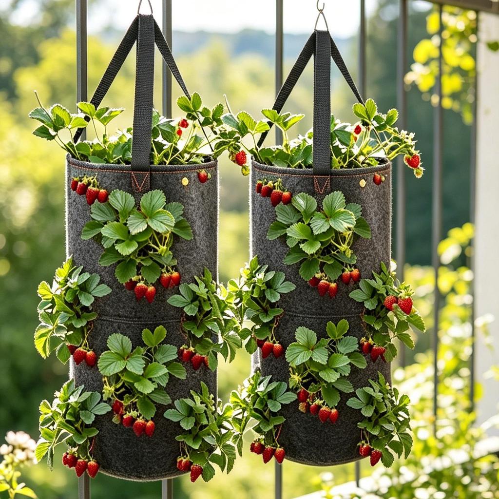 2Pcs Hanging Grow Bags for Strawberries Tomatoes Hanging Planting Grow Bag 11 Planting Holes Garden Strawberry Planter Pot